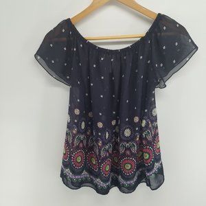 Alya blue floral paisley sheer on or off shoulder